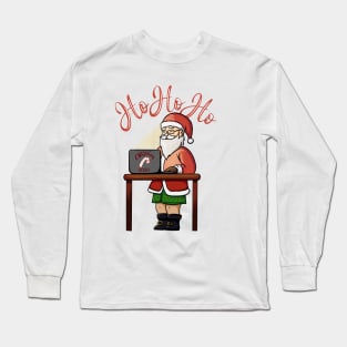 Hipster Santa Virtual Meeting Quarantine Christmas Long Sleeve T-Shirt